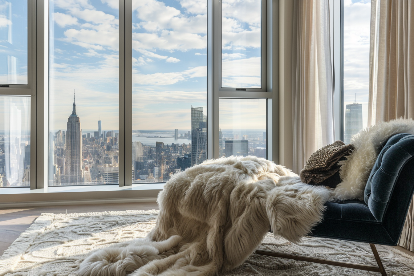 Image gratuite Couverture jetée en fausse fourrure sur chaise longue en velours 2