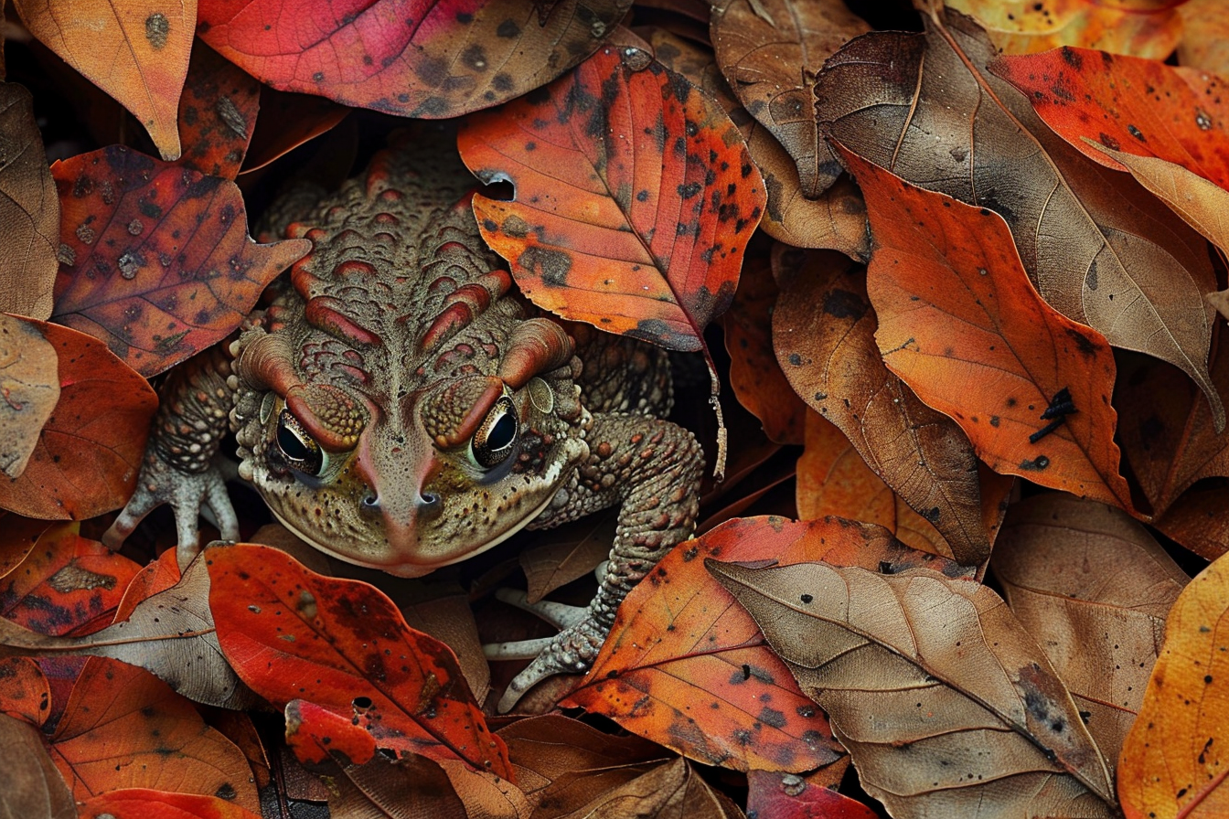 Image gratuite Crapaud camouflé parmi les feuilles 1