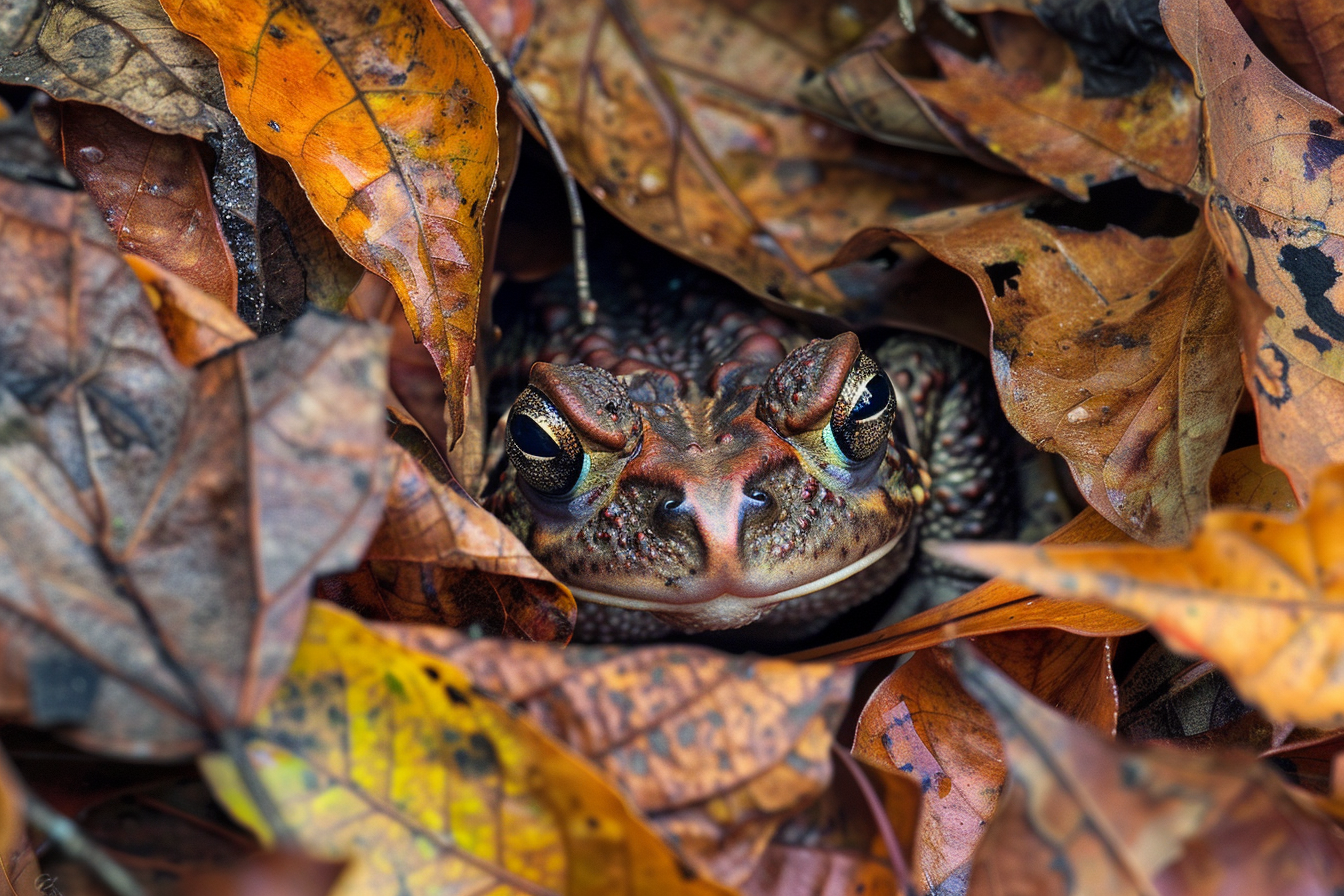 Image gratuite Crapaud camouflé parmi les feuilles 2