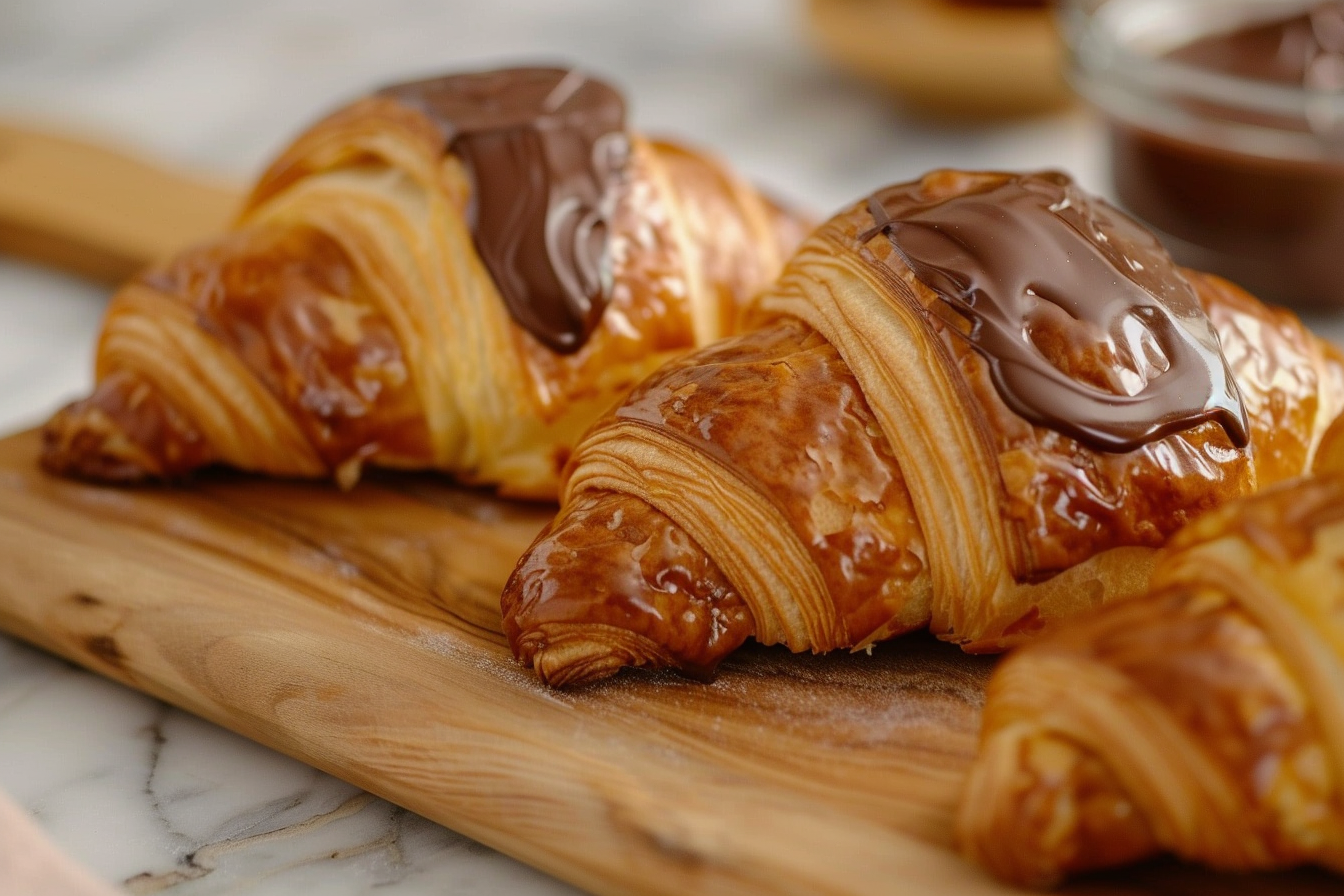 Image gratuite Croissants avec chocolat fondu sur plan de travail en marbre 1