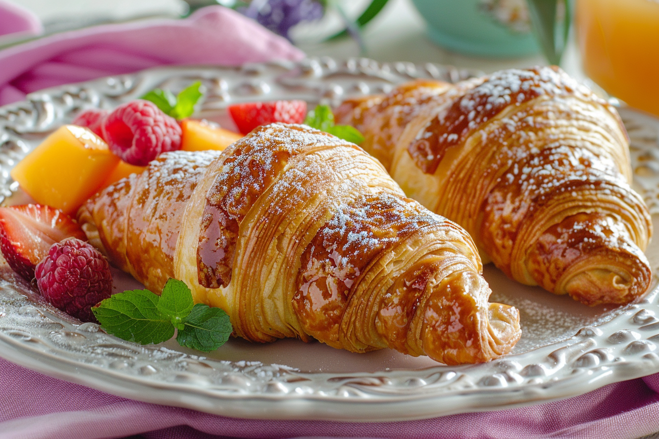 Image gratuite Croissants avec fruits et sucre glace 1