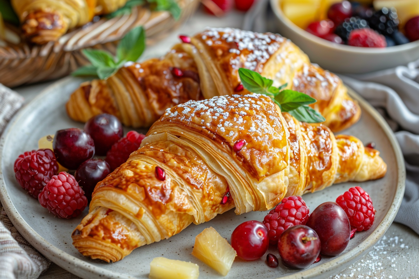 Image gratuite Croissants avec fruits et sucre glace 2