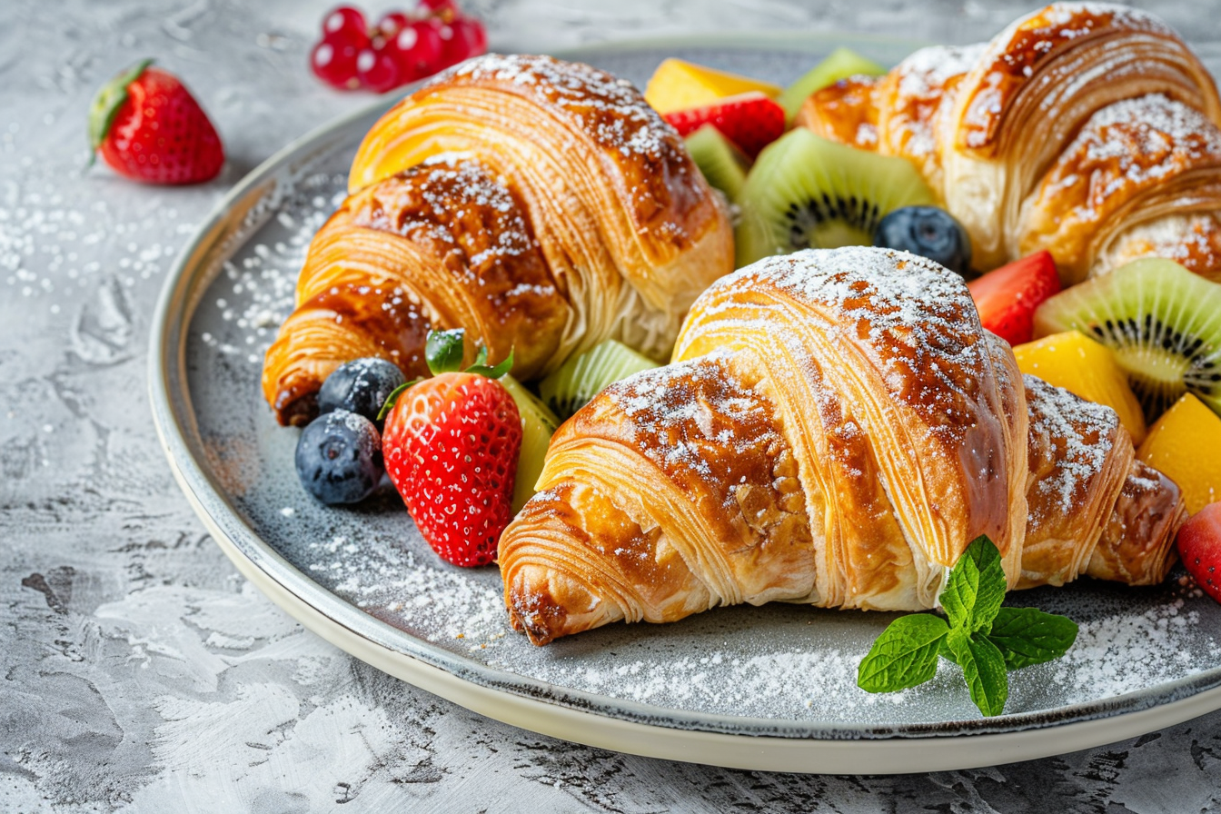 Image gratuite Croissants avec fruits et sucre glace 3