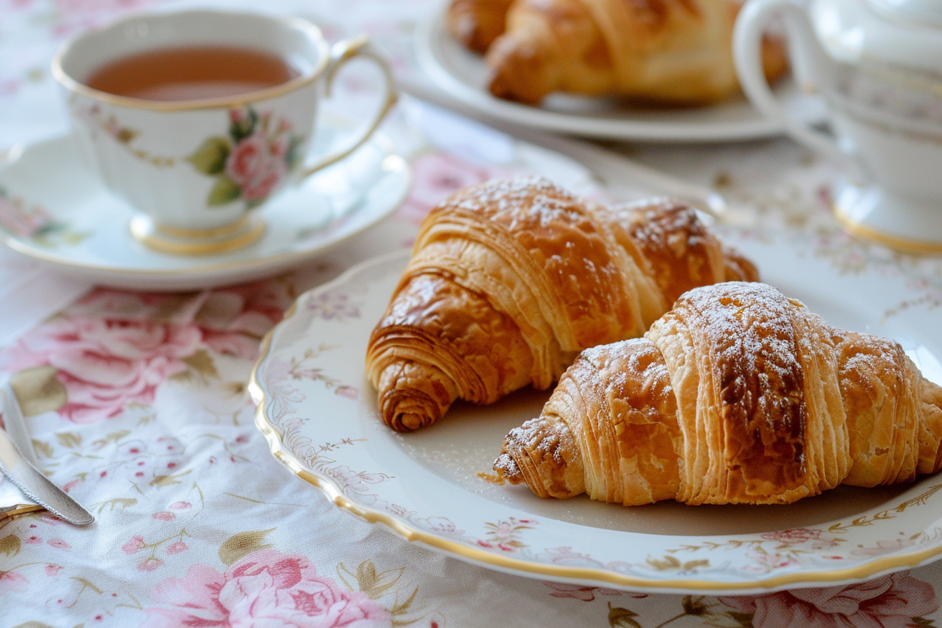 Image gratuite Croissants avec service à thé vintage 1