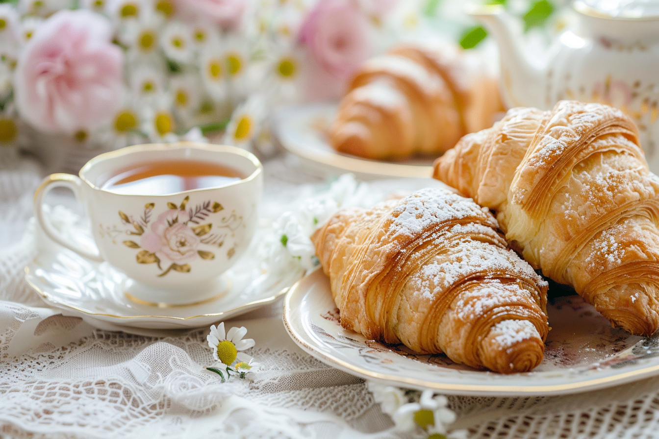Image gratuite Croissants avec service à thé vintage 2