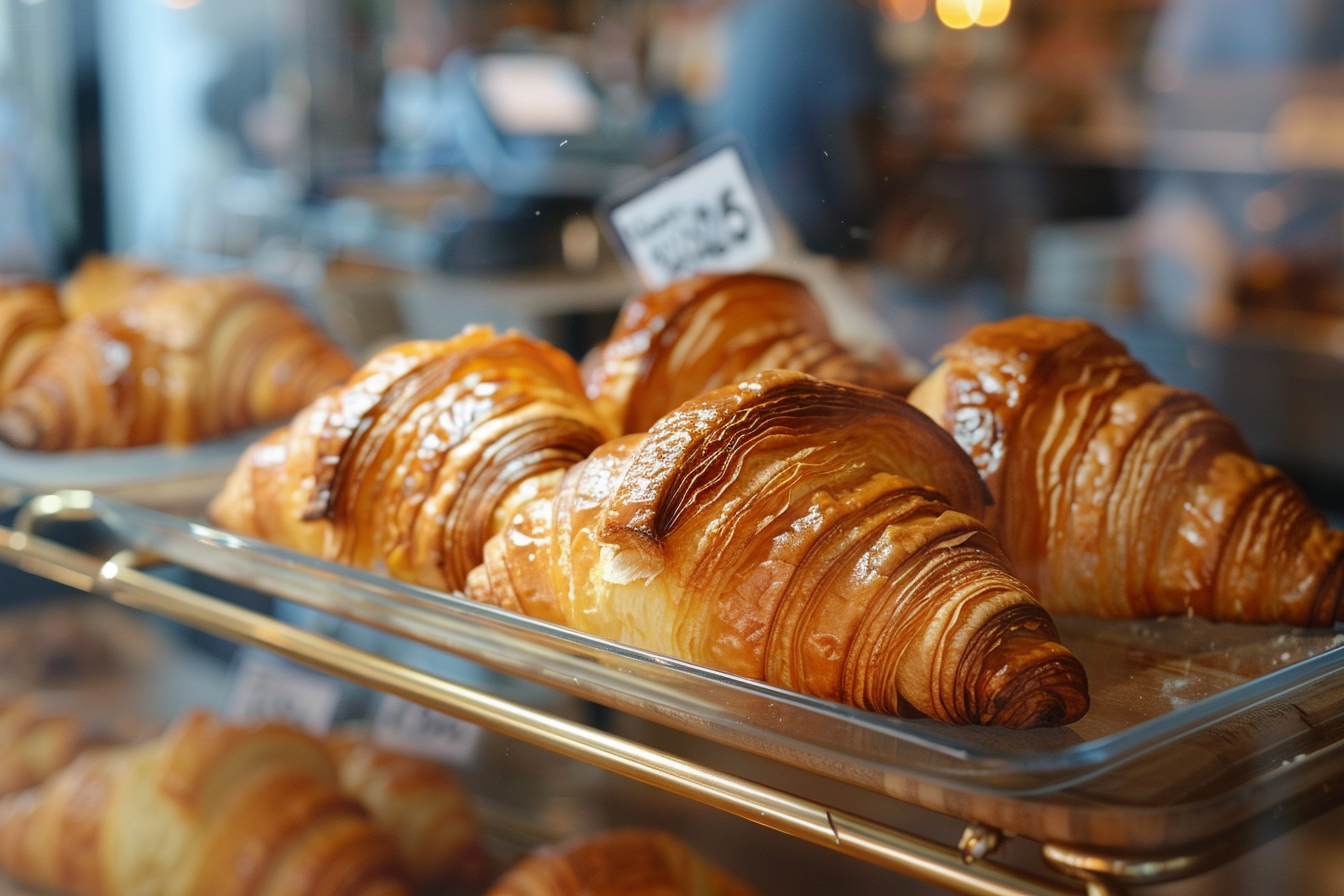 Image gratuite Croissants dans vitrine en verre avec poignée dorée 1