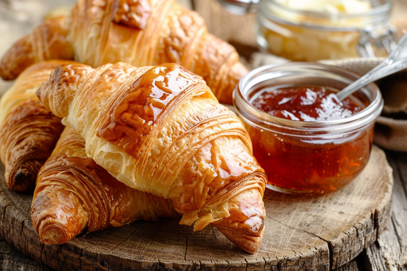 Image gratuite Croissants frais sur table rustique 1