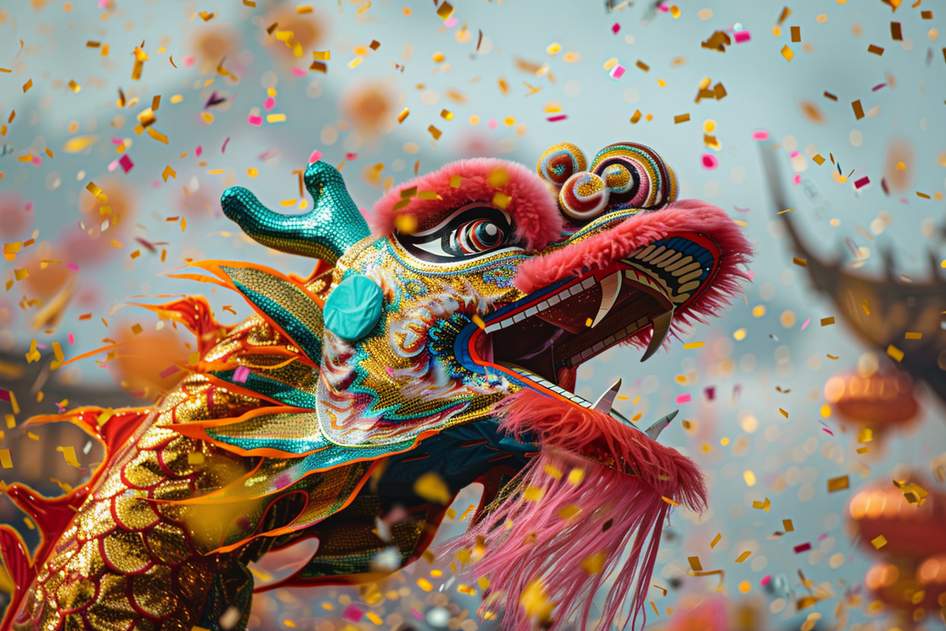 Image gratuite Danse dragon confettis Nouvel An chinois 1