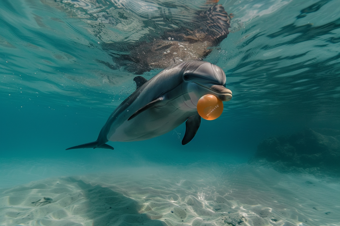 Image gratuite Dauphin jouant avec un ballon sous l&rsquo;eau 1