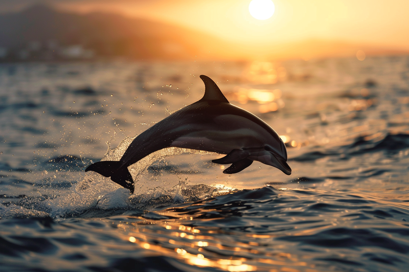 Image gratuite Dauphin sautant au coucher du soleil 1