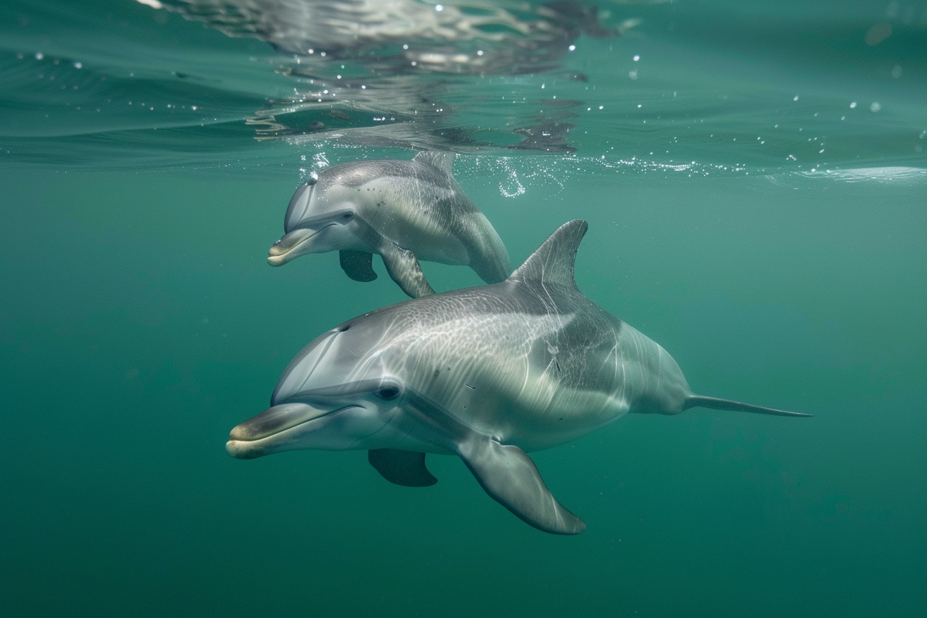 Image gratuite Dauphine et son petit près de la surface 1