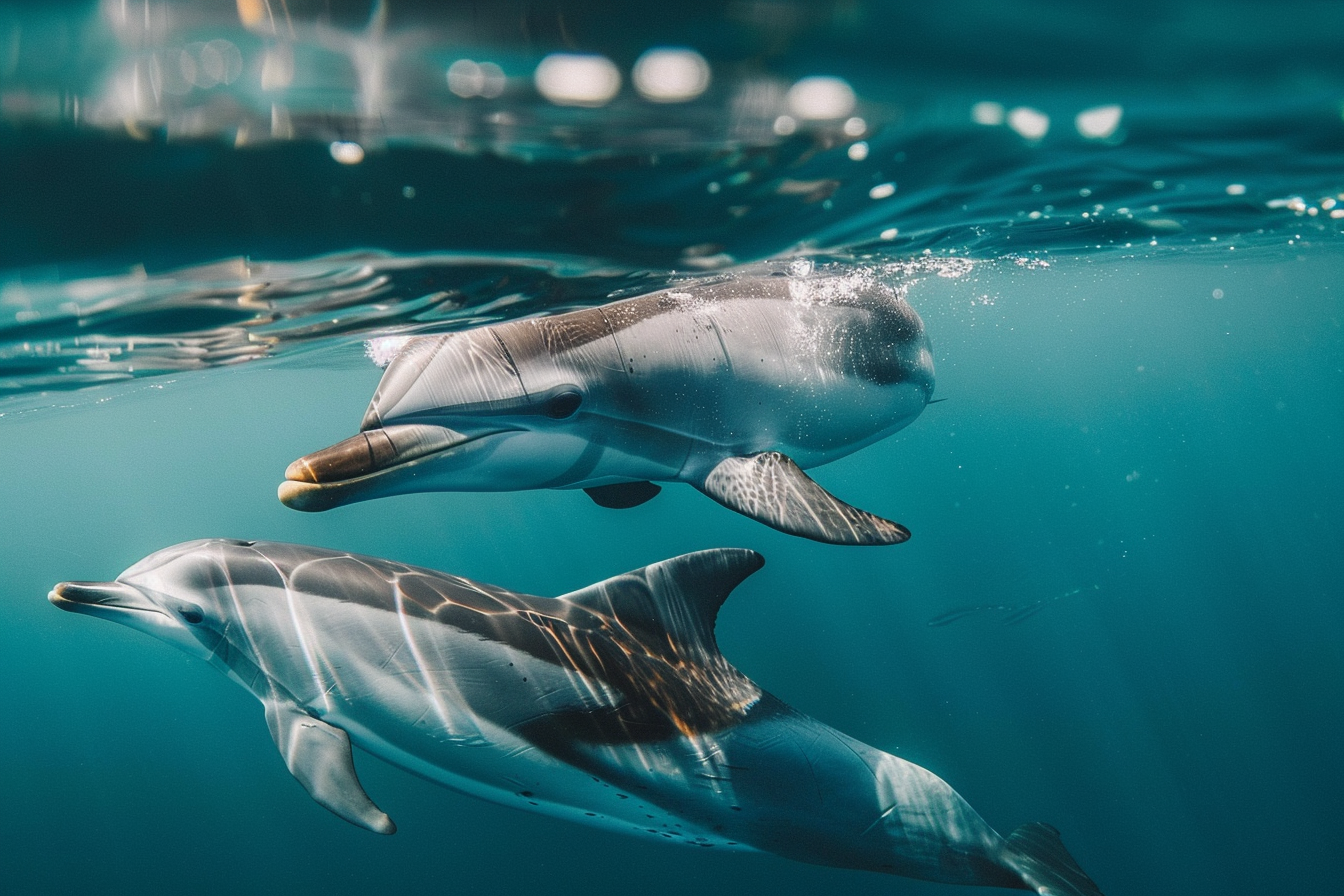 Image gratuite Dauphine et son petit près de la surface 3