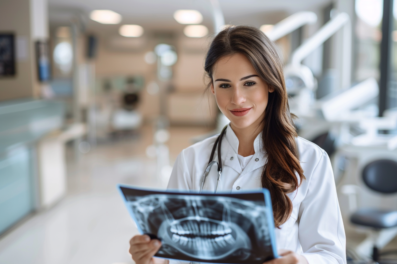 Image gratuite Dentiste examinant une image radiographique 1