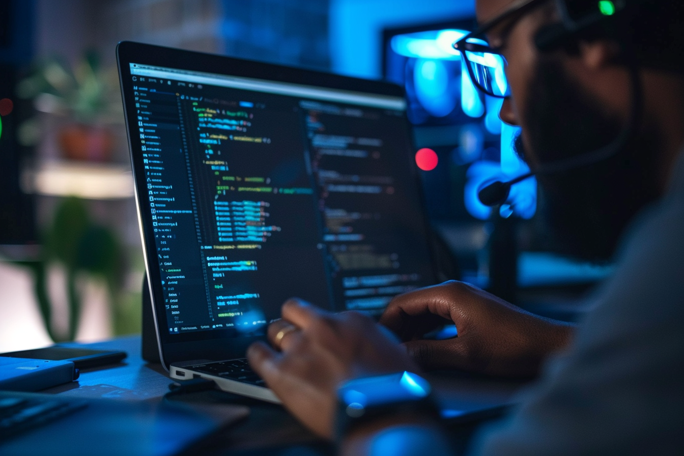 Image gratuite Développeur logiciel concentré sur un ordinateur 3
