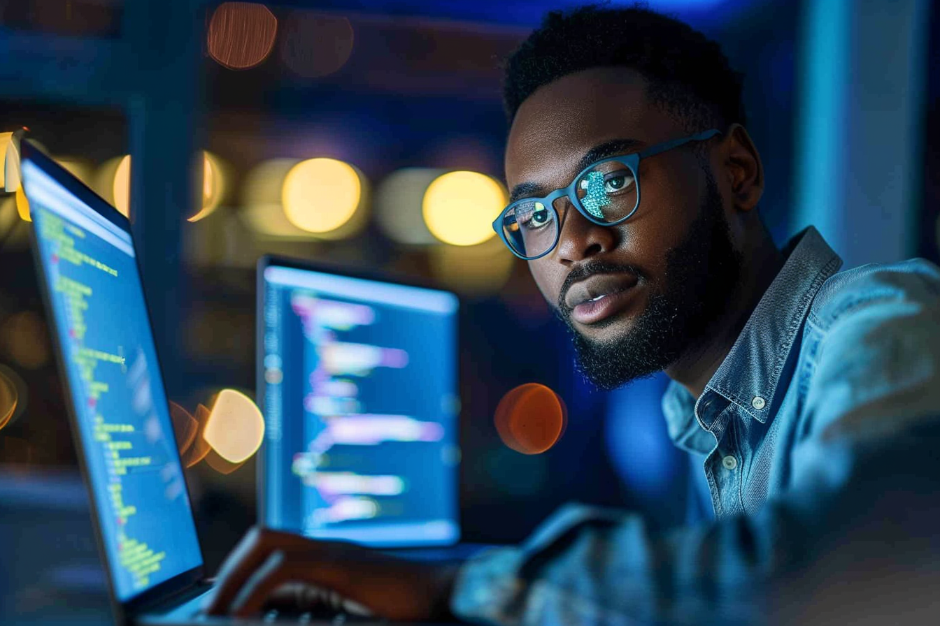 Image gratuite Développeur logiciel concentré sur un ordinateur 4