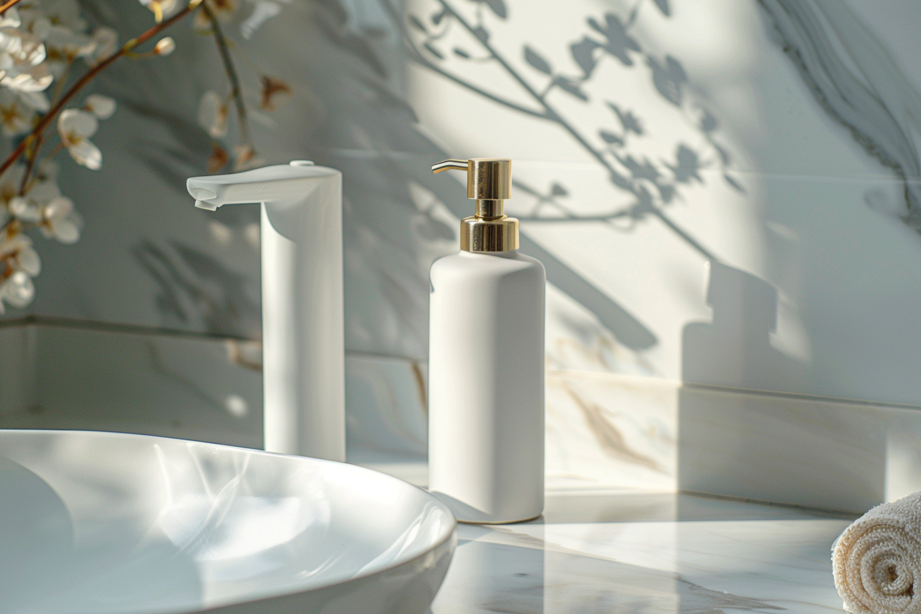 Image gratuite Distributeur de savon en céramique blanc mat 1