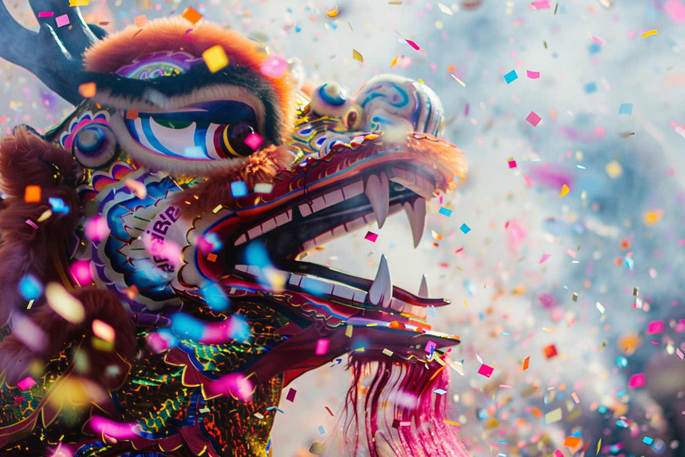 Image gratuite Dragon crachant nuages confettis Nouvel An chinois 1