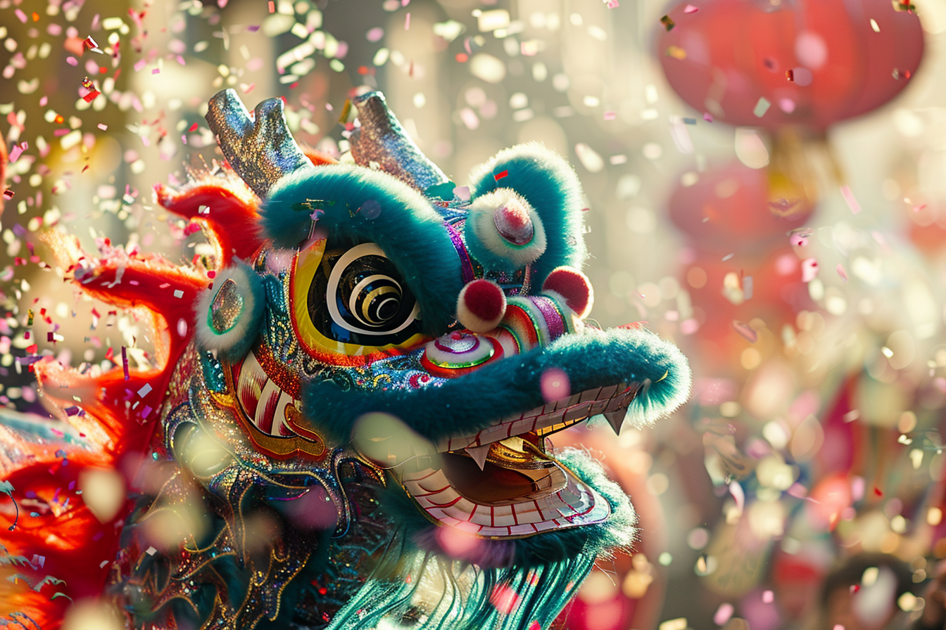 Image gratuite Dragon crachant nuages confettis Nouvel An chinois 2
