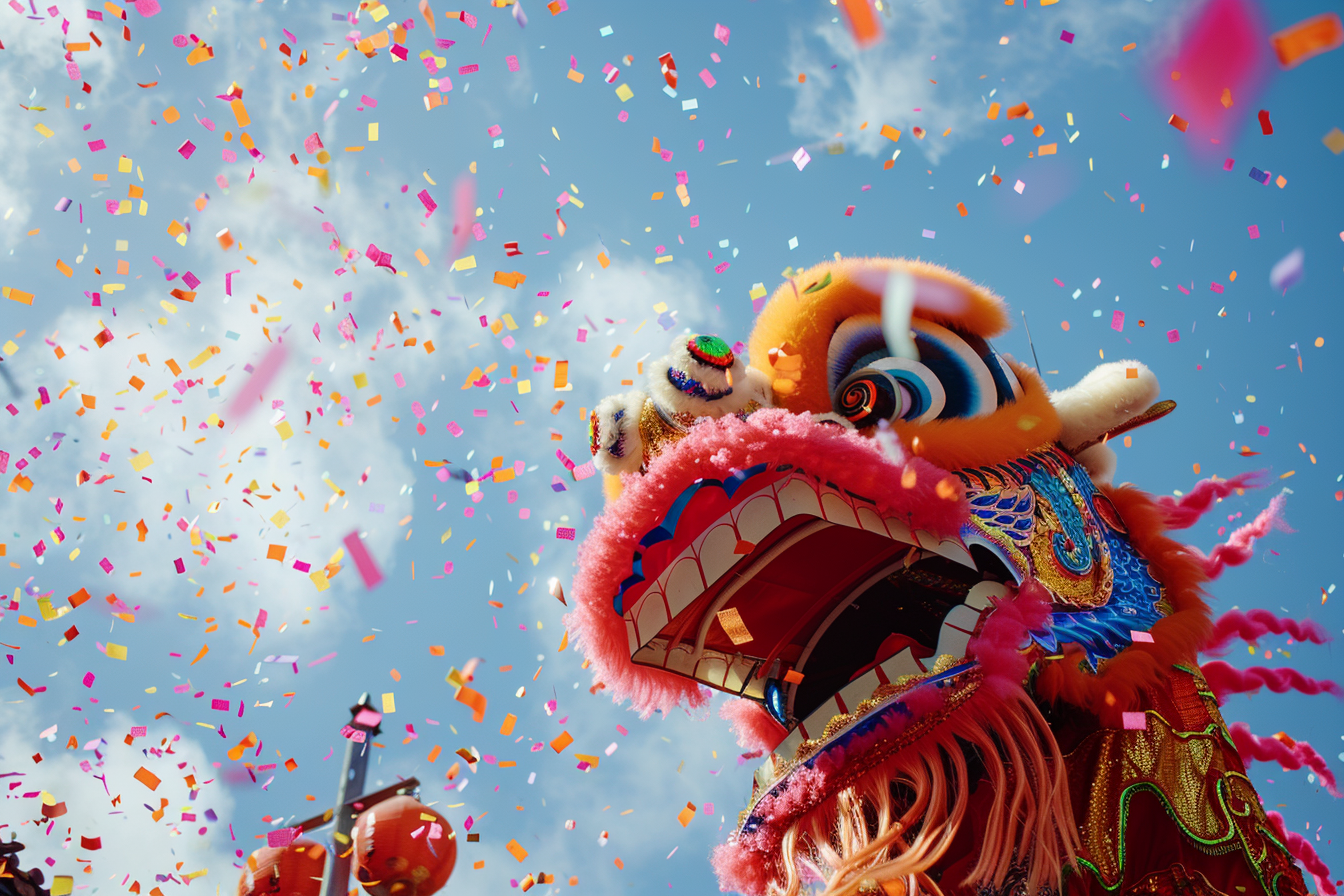 Image gratuite Dragon crachant nuages confettis Nouvel An chinois 4