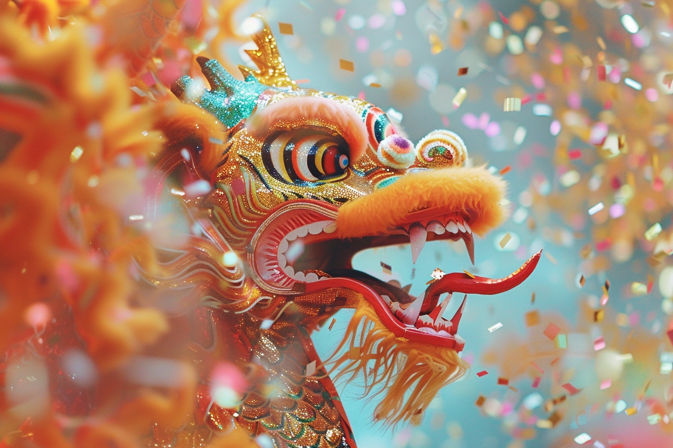 Image gratuite Dragon fantaisiste Nouvel An chinois tempête confettis 1