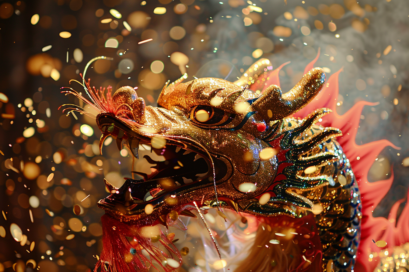 Image gratuite Dragon Nouvel An chinois confettis dorés 2
