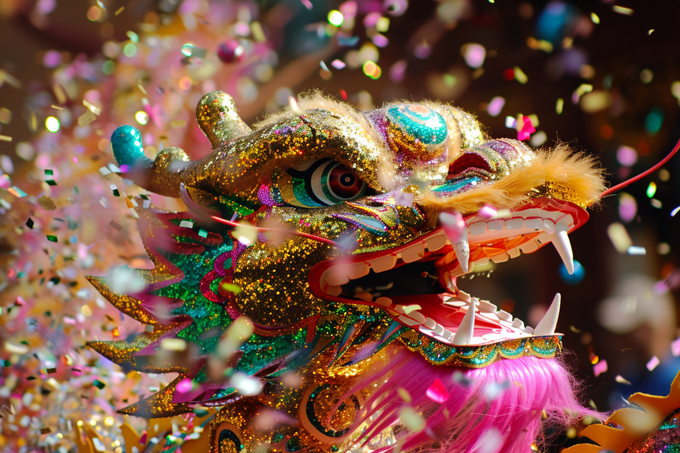 Image gratuite Dragon traditionnel Nouvel An chinois confettis multicolores 1