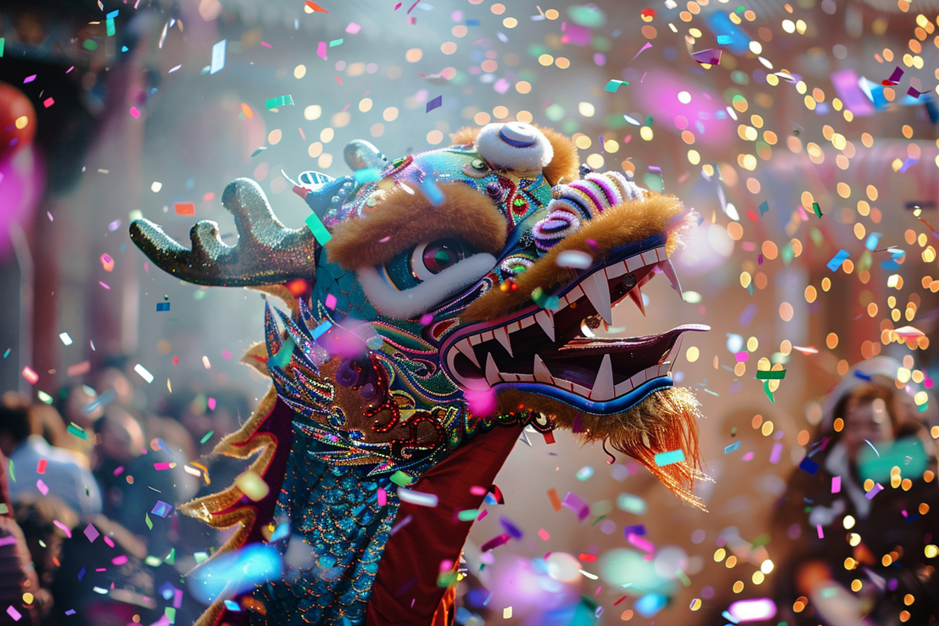 Image gratuite Dragon traditionnel Nouvel An chinois confettis multicolores 2