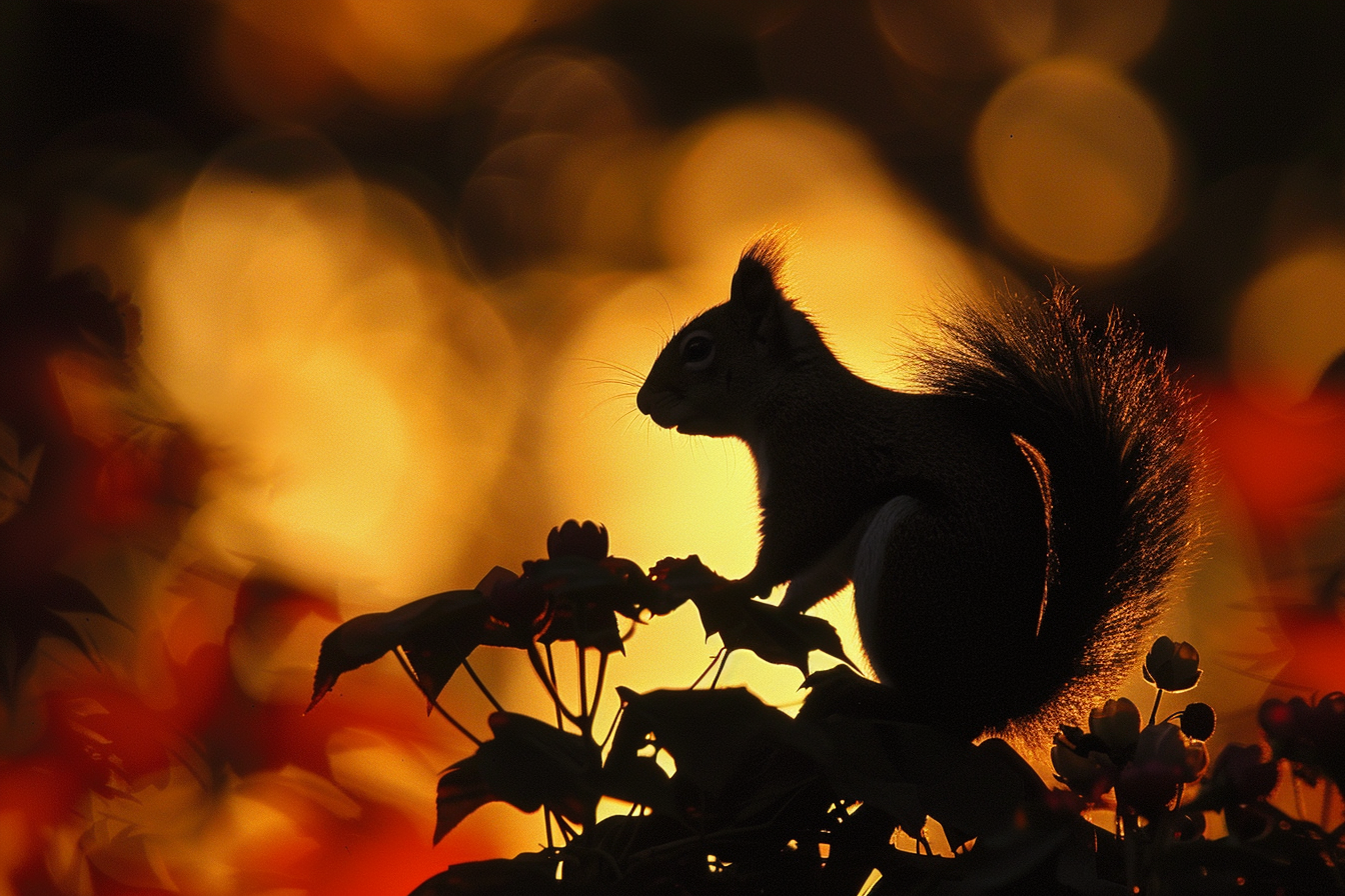 Image gratuite Écureuil silhouetté au coucher du soleil 1
