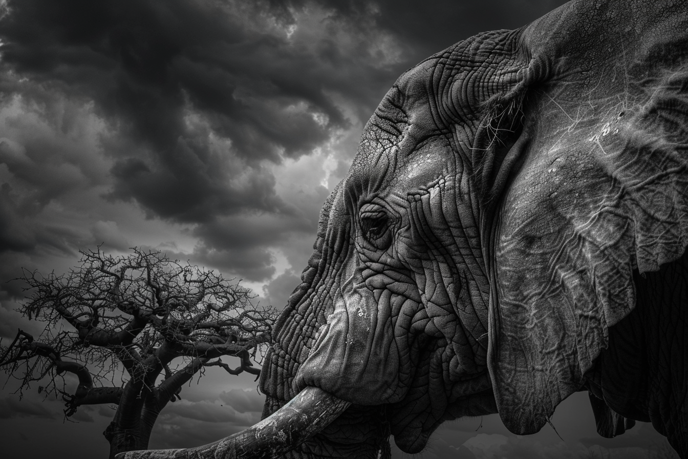 Image gratuite Éléphant sage près du baobab 1