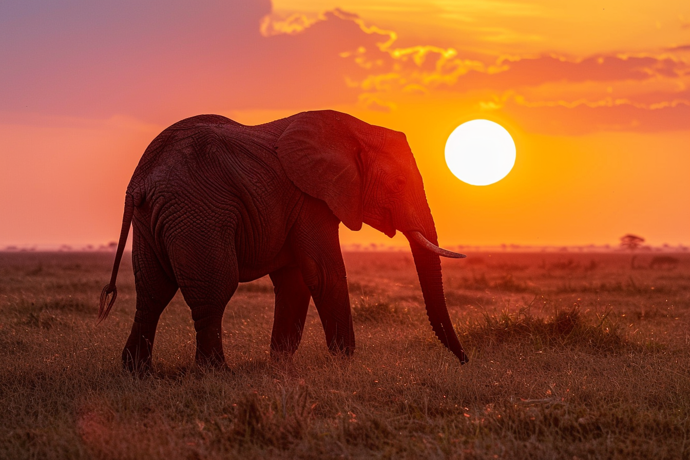Image gratuite Éléphant se dressant dans coucher de soleil 1