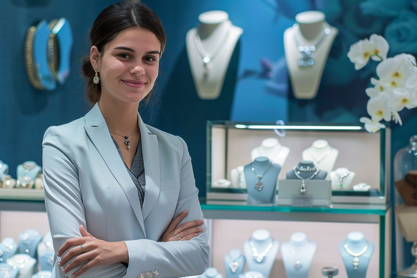 Image gratuite Employé de bijouterie, fond bleu 2