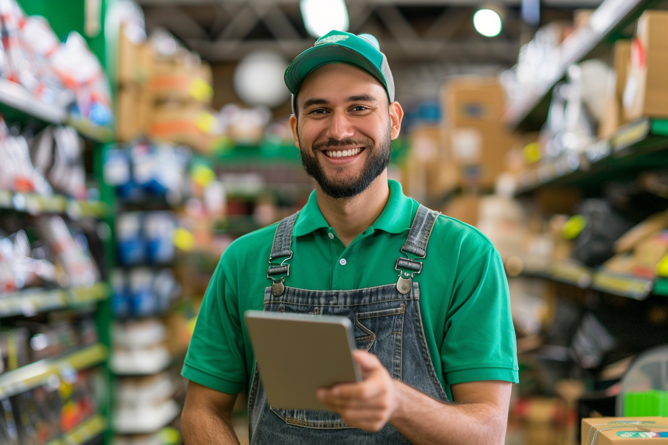 Image gratuite Employé de magasin d&rsquo;électronique, fond vert 1