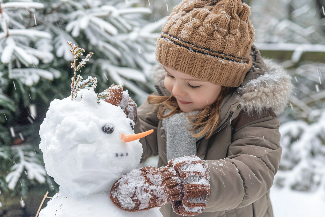 Image gratuite Enfant construisant bonhomme de neige jour de Noël 1