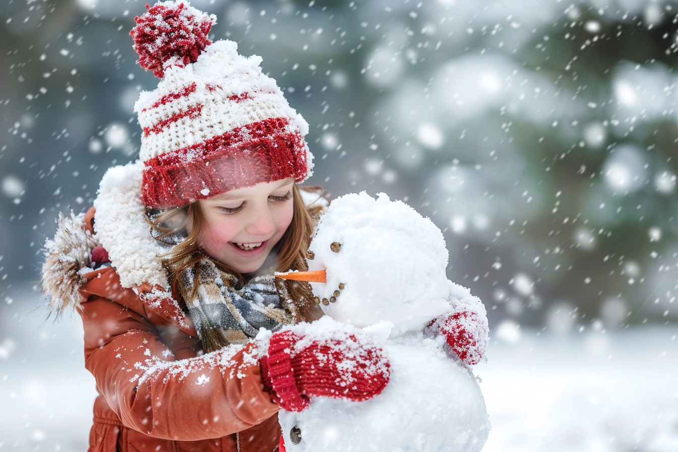 Image gratuite Enfant construisant bonhomme de neige jour de Noël 2