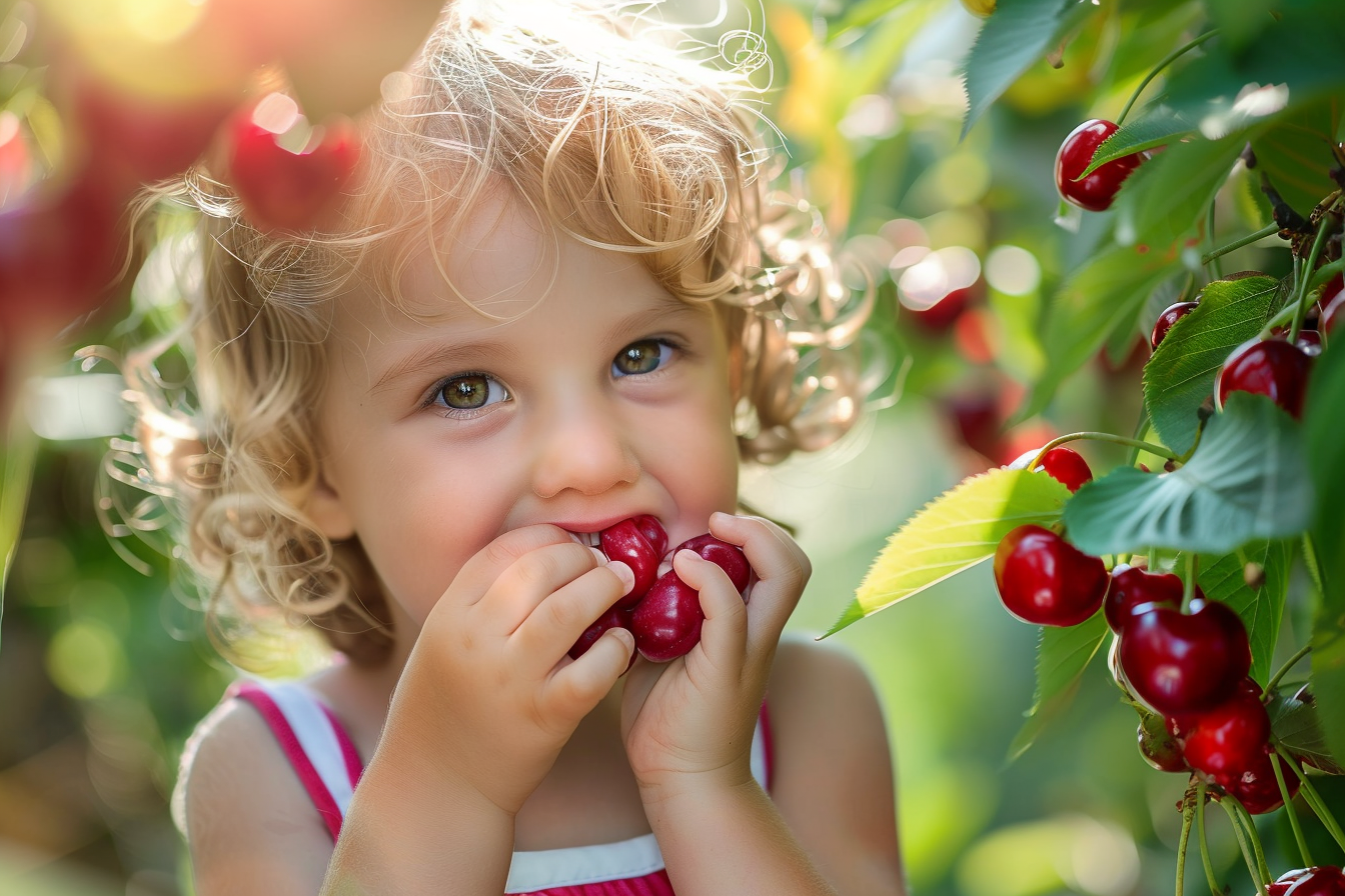 Image gratuite Enfant mangeant des cerises dans le jardin 1