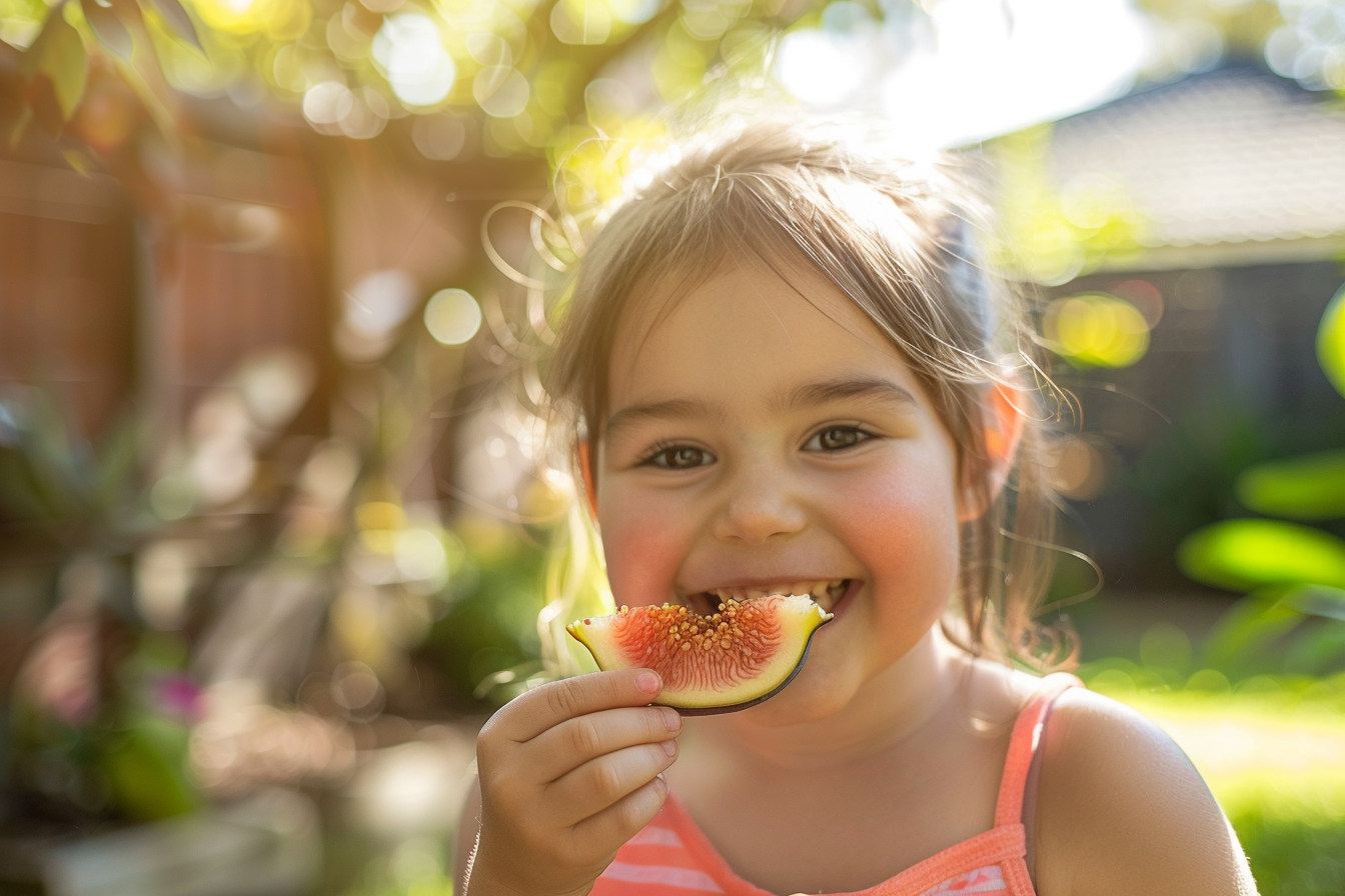 Image gratuite Enfant mangeant figue dans jardin 3
