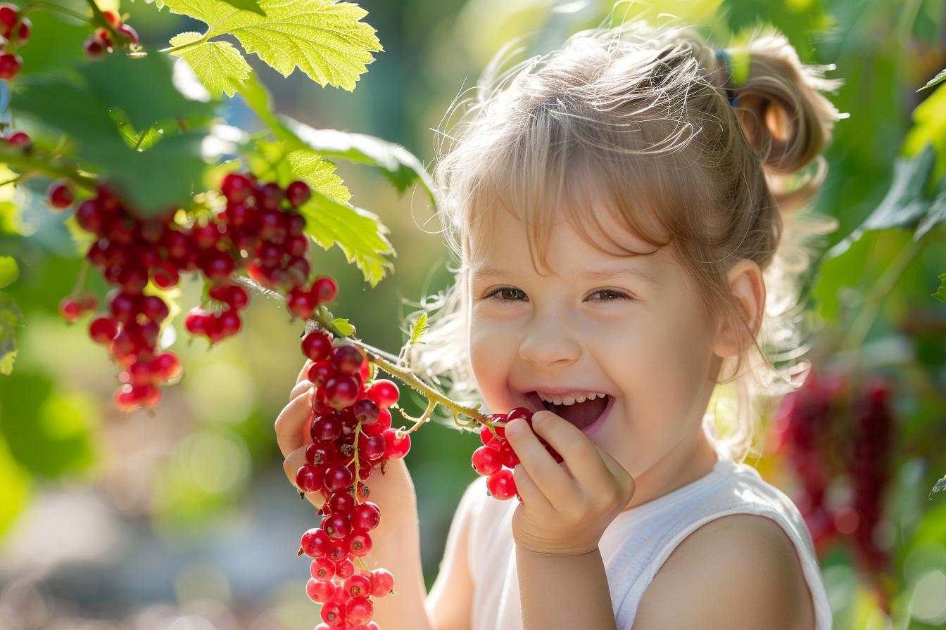 Image gratuite Enfant mangeant groseilles dans jardin 2