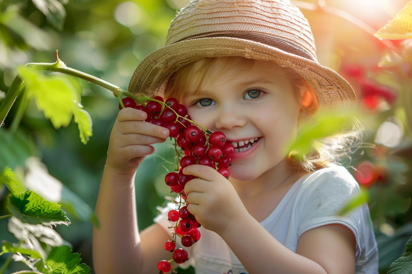 Image gratuite Enfant mangeant groseilles dans jardin 3