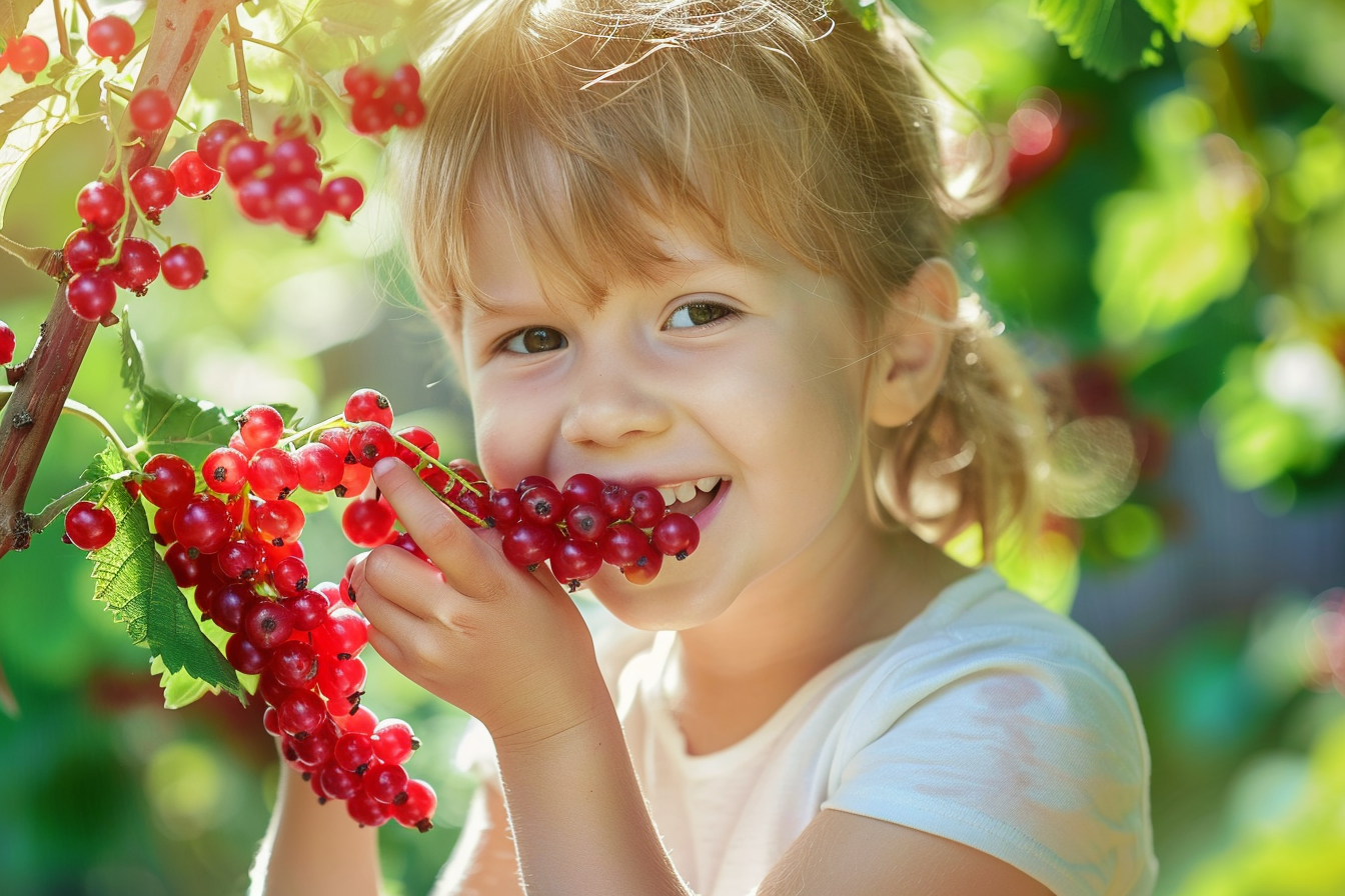 Image gratuite Enfant mangeant groseilles dans jardin 4