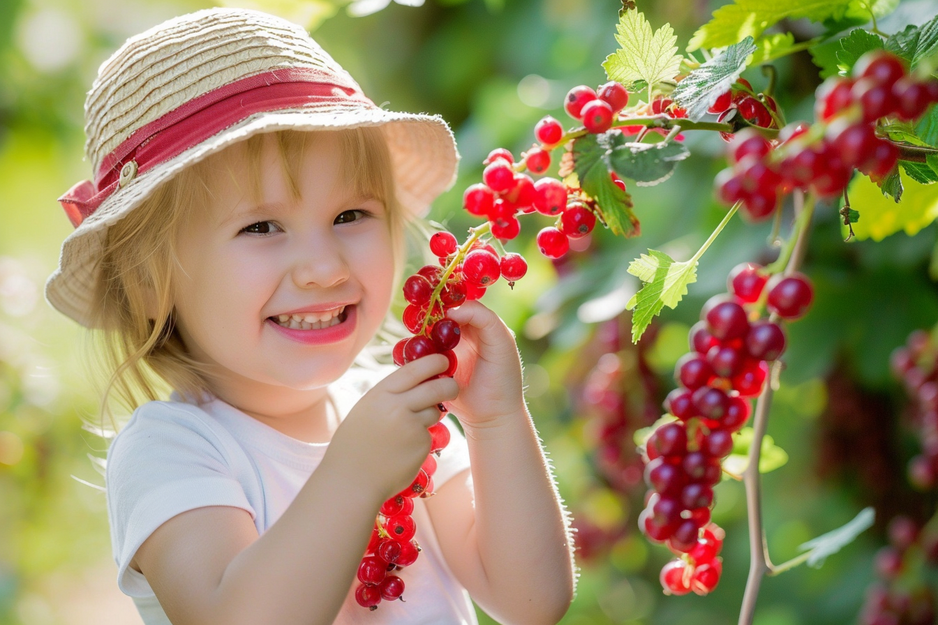 Image gratuite Enfant mangeant groseilles dans jardin 5