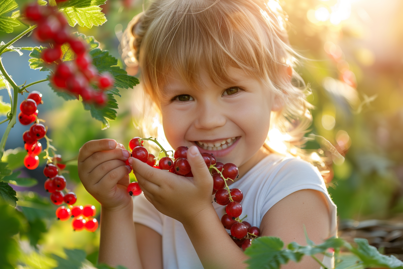 Image gratuite Enfant mangeant groseilles dans jardin 6