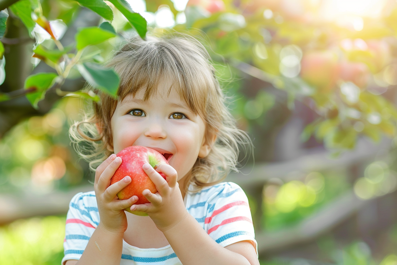 Image gratuite Enfant mangeant pomme dans jardin 3