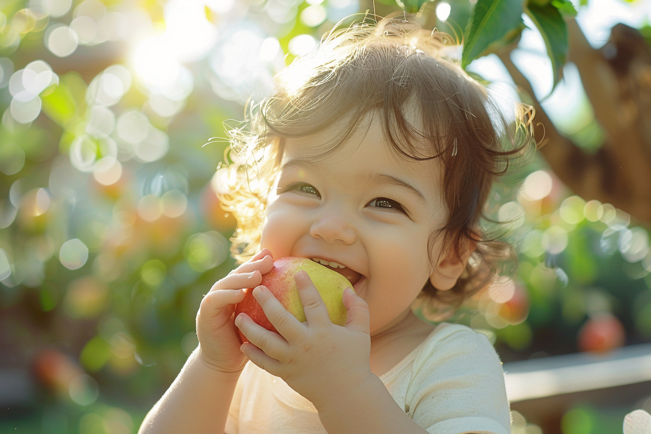 Image gratuite Enfant mangeant pomme dans jardin 4