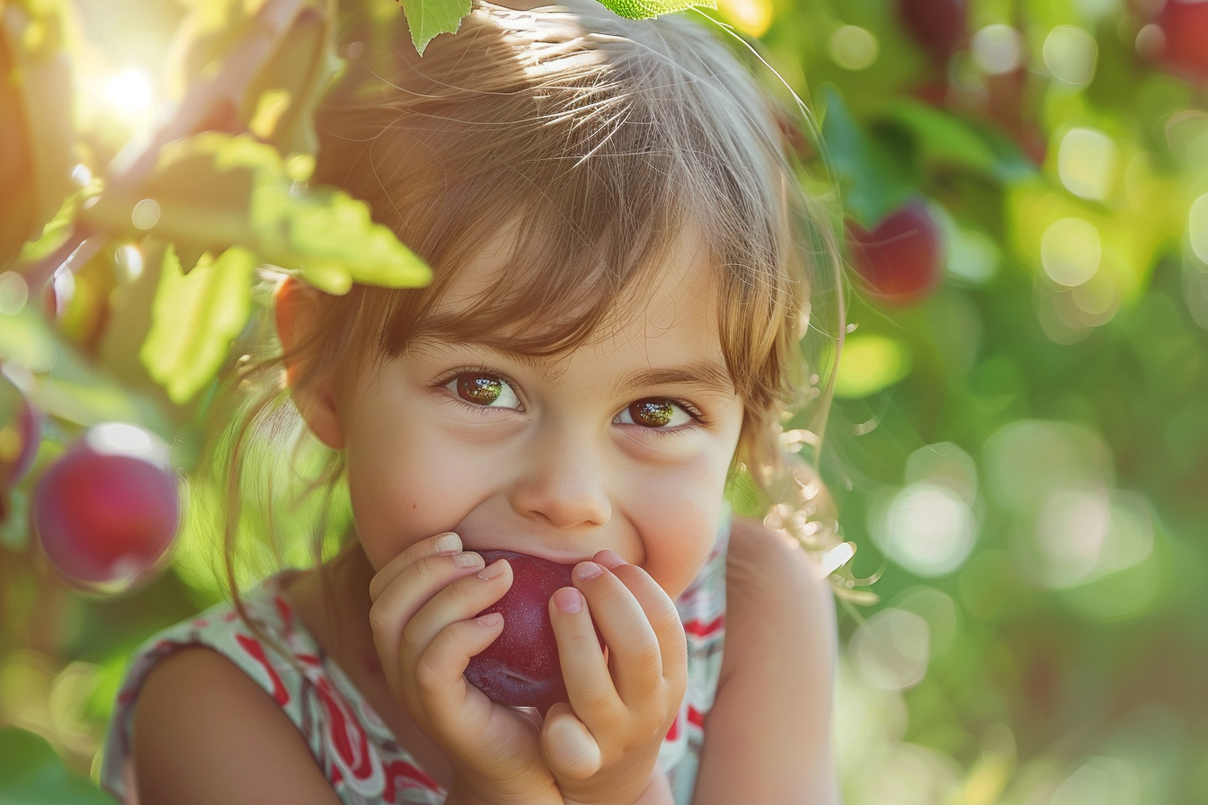 Image gratuite Enfant mangeant prune dans jardin 3
