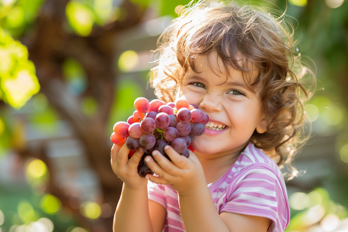 Image gratuite Enfant mangeant raisins dans jardin 3