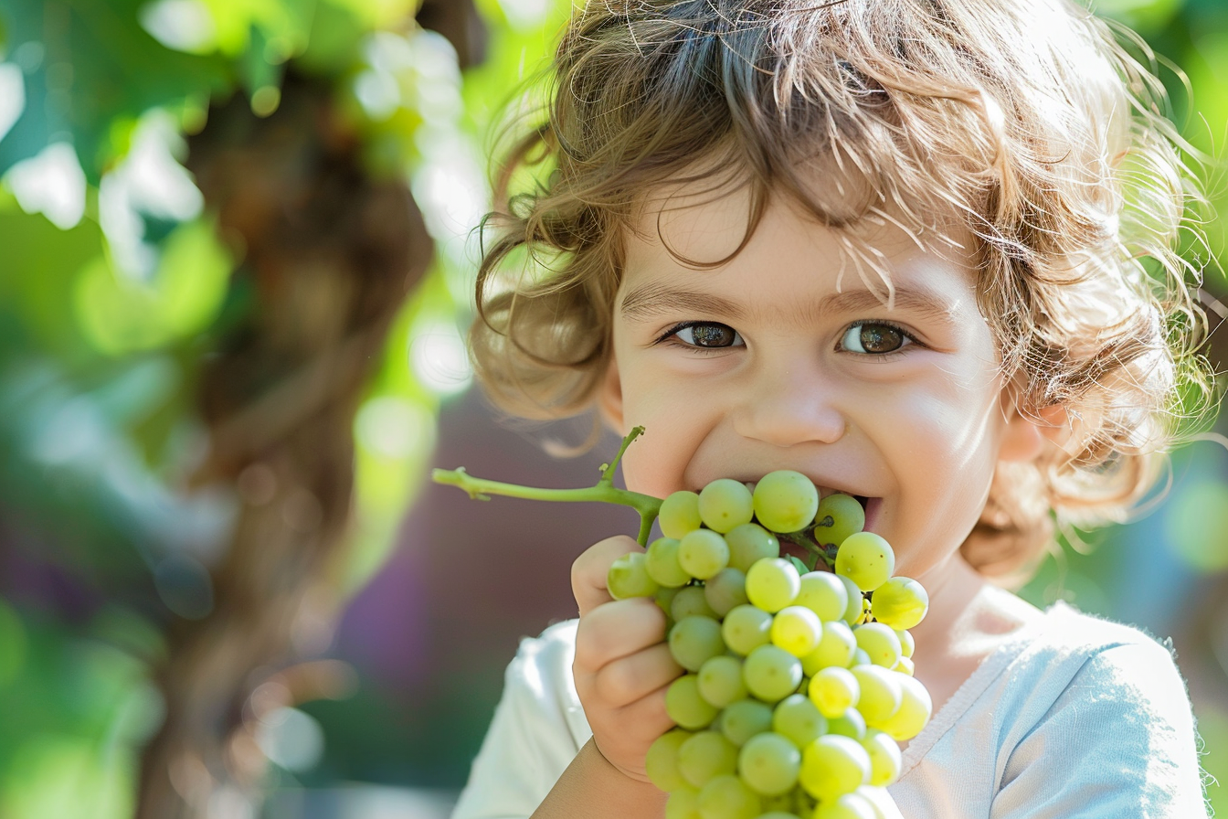 Image gratuite Enfant mangeant raisins dans jardin 4