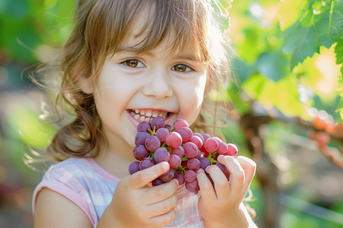 Image gratuite Enfant mangeant raisins dans jardin 5