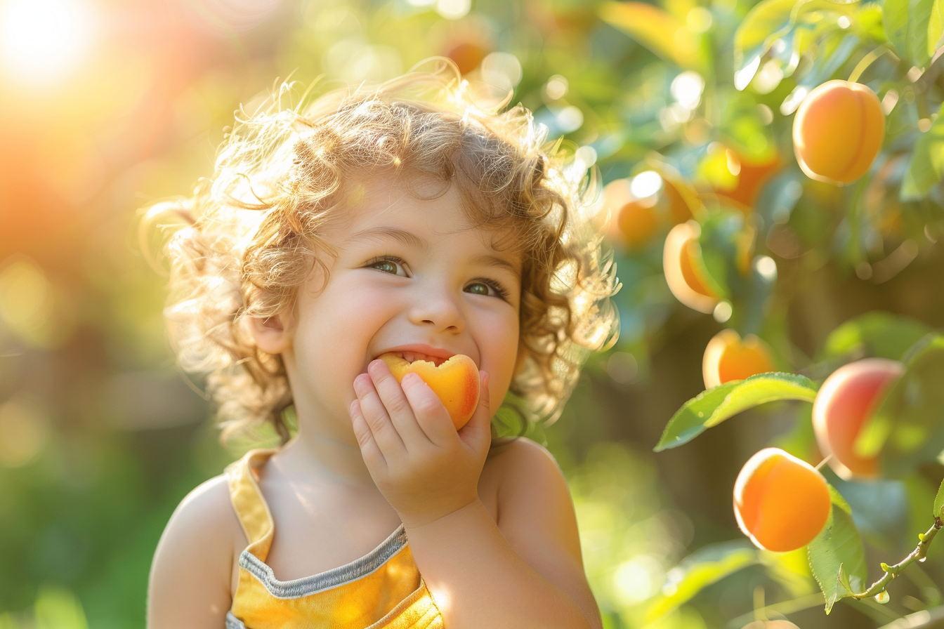 Image gratuite Enfant mangeant un abricot dans le jardin 4