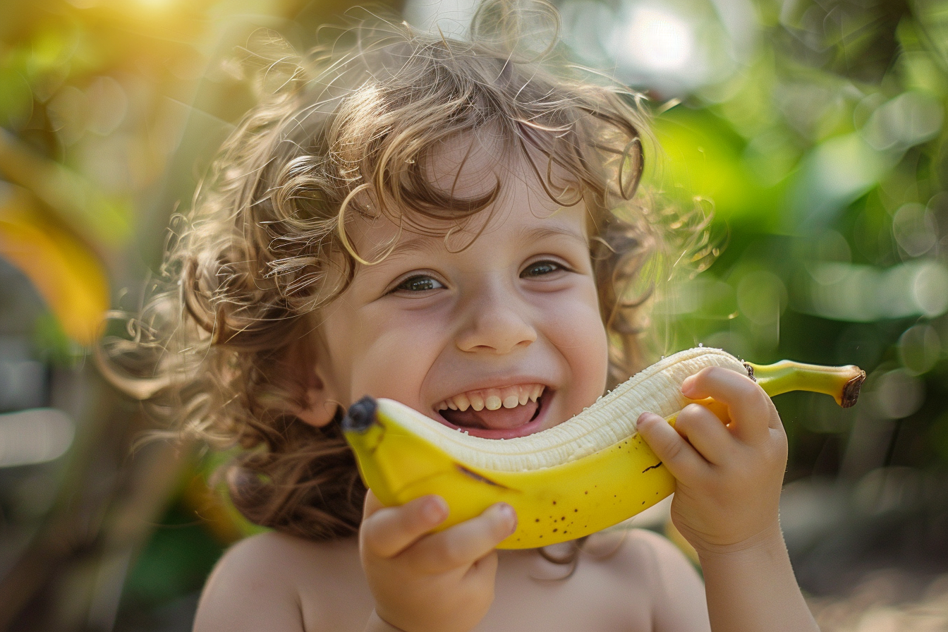 Image gratuite Enfant mangeant une banane dans le jardin 4