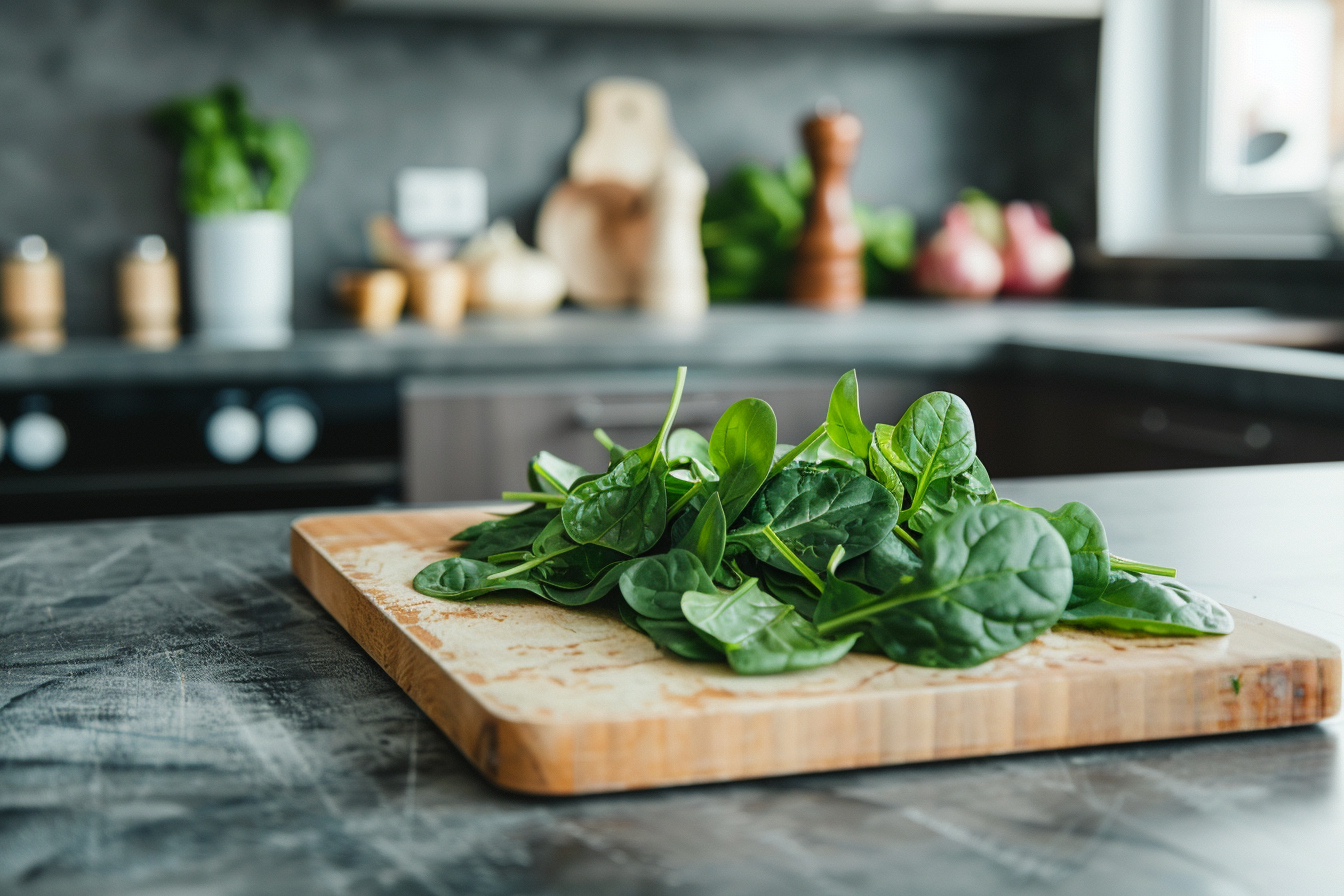Image gratuite Épinards sur planche en bois 1